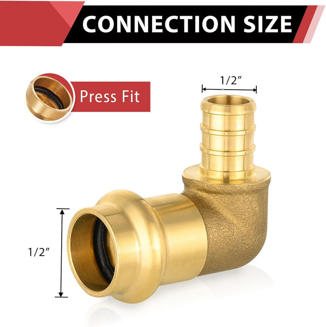 (Pack of 10) 1/2 PEX B Crimp x 1/2 Copper Press 90 Degree Elbow Brass Fittings For Copper and Pex Pipe – product detail