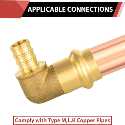 (Pack of 10)  1/2" PEX B Crimp x 1/2" Copper Press 90° Elbow Brass Fittings For Copper and Pex Pipe Connection,(PRESS091)