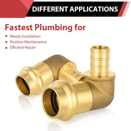 (Pack of 10)  1/2" PEX B Crimp x 1/2" Copper Press 90° Elbow Brass Fittings For Copper and Pex Pipe Connection,(PRESS091)
