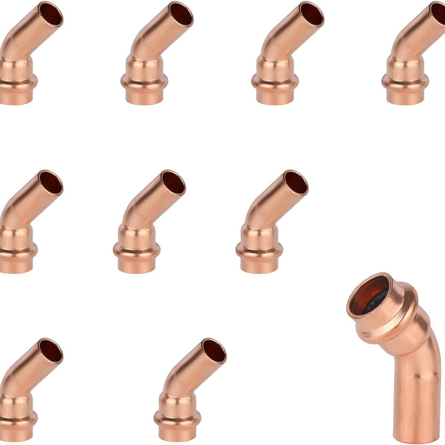 (Pack of 10)  1/2" x 1/2" Copper Press Fit 45 Degree Street Elbow Fittings For Copper Tube Connection (1/2-inch),(PRESS037)