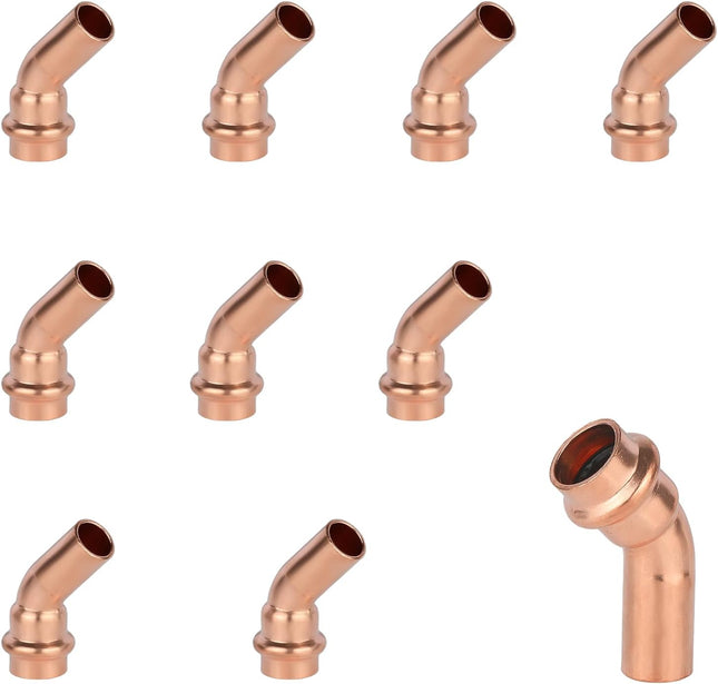 (Pack of 10) 1/2 x 1/2 Copper Press Fit 45 Degree Street Elbow Fittings For Copper Tube Connection