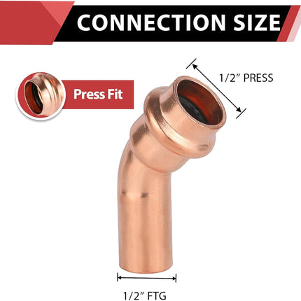 (Pack of 10)  1/2" x 1/2" Copper Press Fit 45 Degree Street Elbow Fittings For Copper Tube Connection (1/2-inch),(PRESS037)