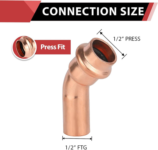 (Pack of 10) 1/2 x 1/2 Copper Press Fit 45 Degree Street Elbow Fittings For Copper Tube Connection – product detail