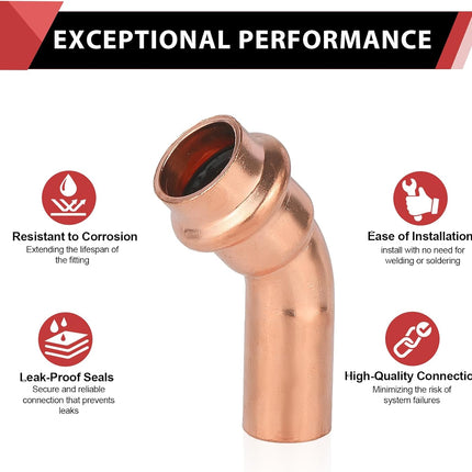 (Pack of 10)  1/2" x 1/2" Copper Press Fit 45 Degree Street Elbow Fittings For Copper Tube Connection (1/2-inch),(PRESS037)
