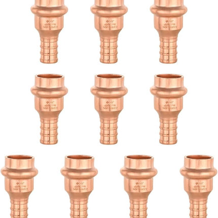 Copper Fittings 1/2‘’ Copper Press x 1/2 ‘’PEX Crimp Coupling Adapter For Copper and Pex Pipe Connection (Pack of 10), LBP Design,(PRESS012)