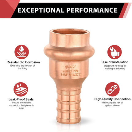 Copper Fittings 1/2‘’ Copper Press x 1/2 ‘’PEX Crimp Coupling Adapter For Copper and Pex Pipe Connection (Pack of 10), LBP Design,(PRESS012)