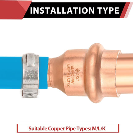 Copper Fittings 1/2‘’ Copper Press x 1/2 ‘’PEX Crimp Coupling Adapter For Copper and Pex Pipe Connection (Pack of 10), LBP Design,(PRESS012)