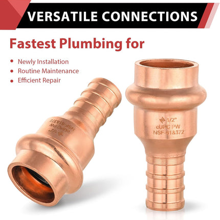 Copper Fittings 1/2‘’ Copper Press x 1/2 ‘’PEX Crimp Coupling Adapter For Copper and Pex Pipe Connection (Pack of 10), LBP Design,(PRESS012)