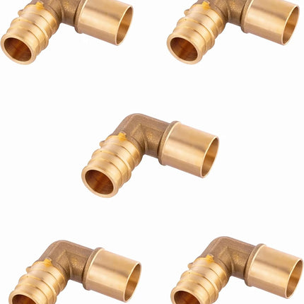 (Pack of 5)  Pex A Full Flow Expansion Brass Fittings 1/2"x 1/2" Male Sweat Elbow Adapter,ASTM F1960,(PEX1960077)