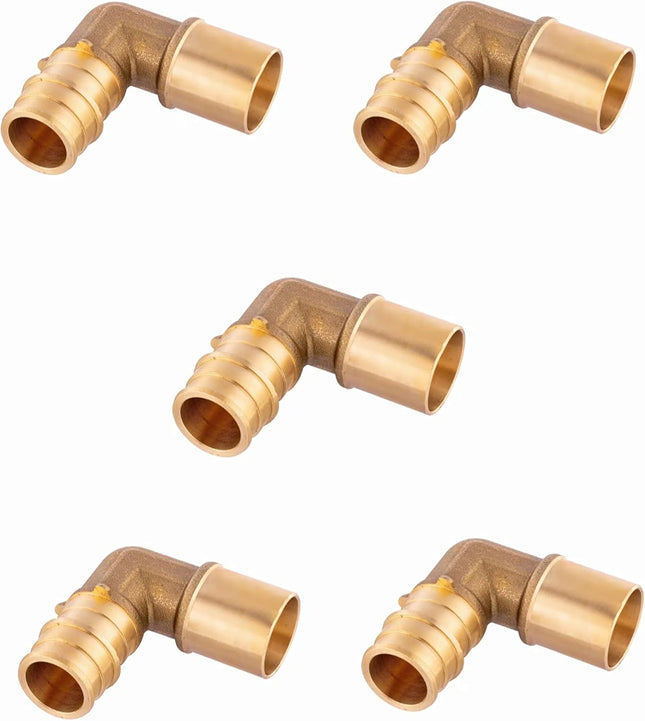 (Pack of 5) Pex A Full Flow Expansion Brass Fittings 1/2 x 1/2 Male Sweat Elbow Adapter ASTM F1960