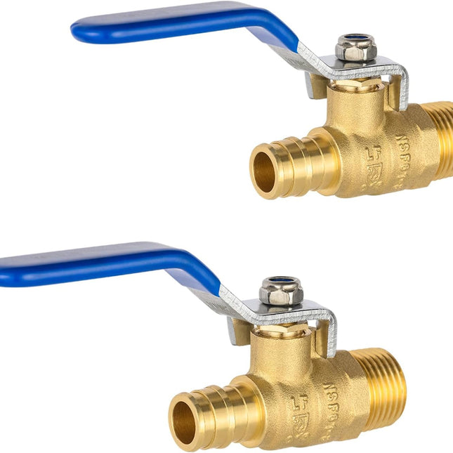 (Pack of 2)  Cold Expansion Pex-A 1/2-inch X 1/2 Inch Male MPT Brass Shut-off Ball Valve for Pex-A Pipe Connection, ASTM F1960, Blue Lever, cUPC Certified,(VALVE445)