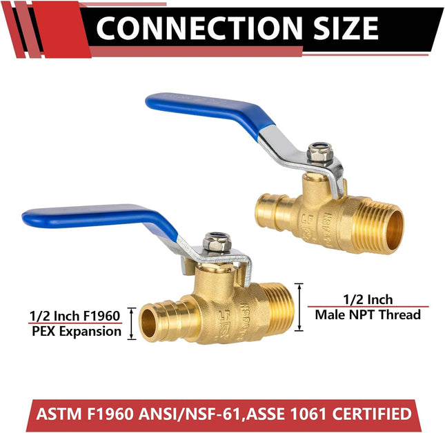 (Pack of 2) Cold Expansion Pex-A 1/2-inch X 1/2 Inch Male MPT Brass Shut-off Ball Valve – product detail