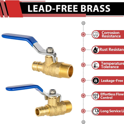 (Pack of 2)  Cold Expansion Pex-A 1/2-inch X 1/2 Inch Male MPT Brass Shut-off Ball Valve for Pex-A Pipe Connection, ASTM F1960, Blue Lever, cUPC Certified,(VALVE445)