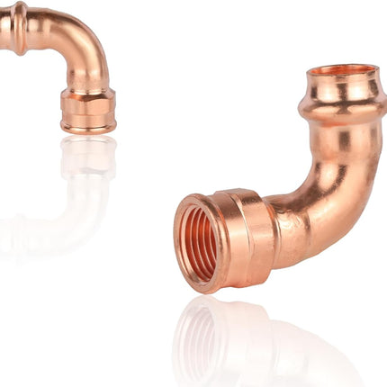 (Pack of 2)  Copper Press Elbow Fitting, 1/2" Copper Press x 1/2" Female 90 Degree Elbow For Pipe Connection (1/2" x1/2" F),(PRESS084)