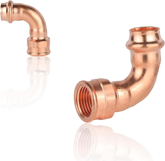 (Pack of 2) Copper Press Elbow Fitting 1/2 Copper Press x 1/2 Female 90 Degree Elbow For Pipe Connection