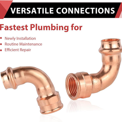 (Pack of 2)  Copper Press Elbow Fitting, 1/2" Copper Press x 1/2" Female 90 Degree Elbow For Pipe Connection (1/2" x1/2" F),(PRESS084)