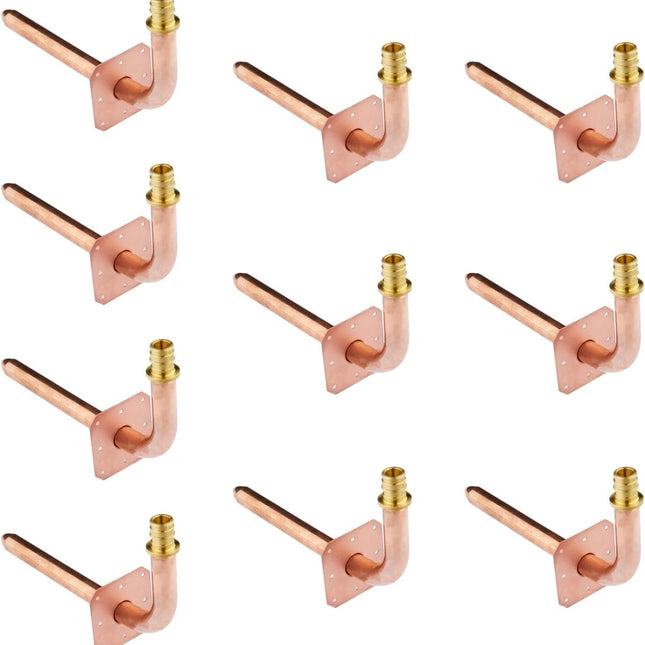 (Pack of 10)  Pex-A Expansion F1960 Connection, Copper Stub Out Elbow with Wall Flange, 1/2"-8 Inch Length,(STUB014)