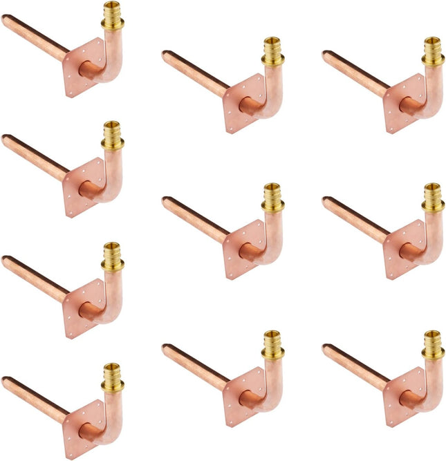 (Pack of 10) Pex-A Expansion F1960 Connection Copper Stub Out Elbow with Wall Flange 1/2 -8 Inch Length