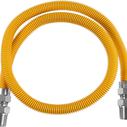 (Pack of 1)  36-Inch Flexible Gas Line Connector, 1/2" MIP x 1/2" MIP Brass Adapter, Stainless Steel Gas Hose, Yellow,(HOSE071)