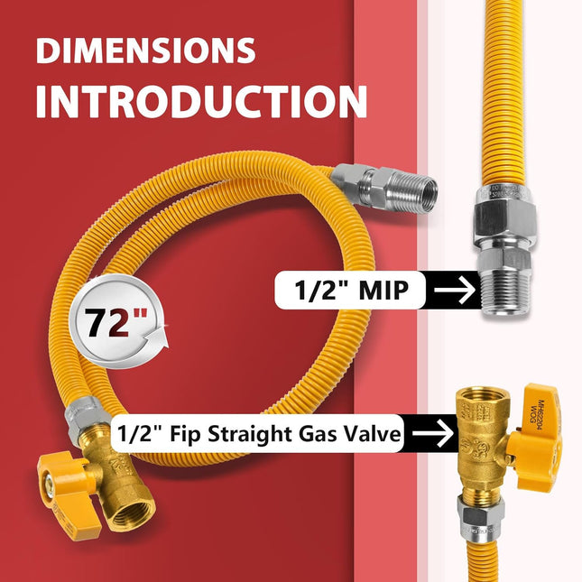 72-Inch Flexible Gas Line Connector 1/2 MIP x 1/2 FIP Straight Gas Valve Brass Adapter Stainless Steel Gas – product detail