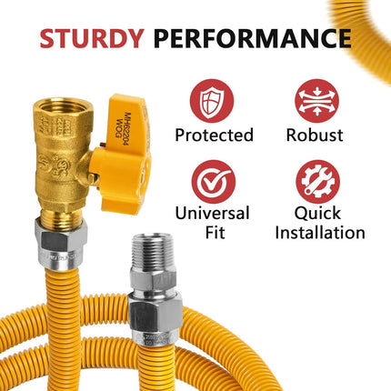 72-Inch Flexible Gas Line Connector, 1/2" MIP x 1/2" FIP Straight Gas Valve Brass Adapter, Stainless Steel Gas Hose, Yellow,(HOSE079)