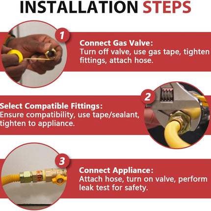 72-Inch Flexible Gas Line Connector, 1/2" MIP x 1/2" FIP Straight Gas Valve Brass Adapter, Stainless Steel Gas Hose, Yellow,(HOSE079)