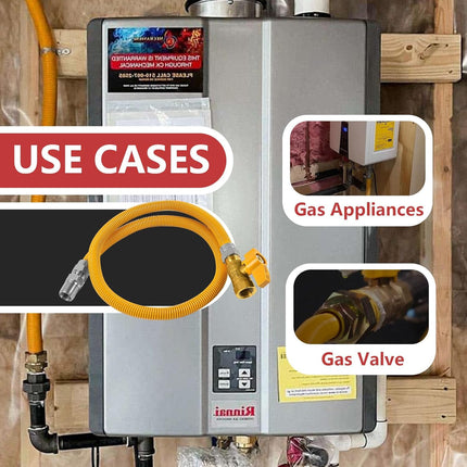 72-Inch Flexible Gas Line Connector, 1/2" MIP x 1/2" FIP Straight Gas Valve Brass Adapter, Stainless Steel Gas Hose, Yellow,(HOSE079)