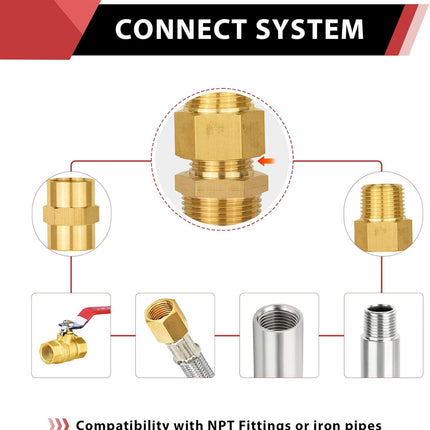 (Pack of 2)  1/2" Male Pipe(NPSM) x 1/2" Female Pipe(NPSF) Extension Brass Fitting Adapter, 70MM Length, Hex Connector with Sealing Tape,(NPT138)