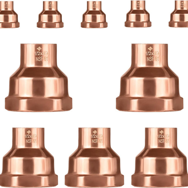 (Pack of 10)  1/2" C x 3/4" FNPT Copper Female Adapters, LF Copper Plumbing Fittings with Sweat Solder X FNPT Connection (1/2" C X 3/4" F),(COPPER039)