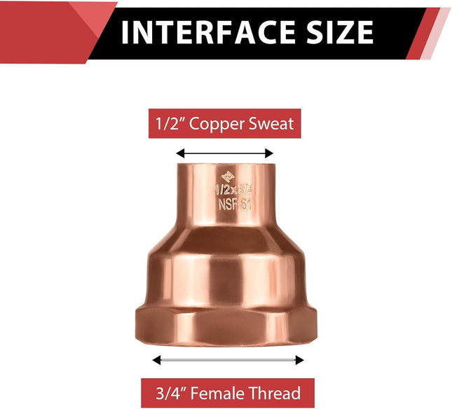 (Pack of 10) 1/2 C x 3/4 FNPT Copper Female Adapters LF Copper Plumbing Fittings with Sweat Solder X FNPT – product detail