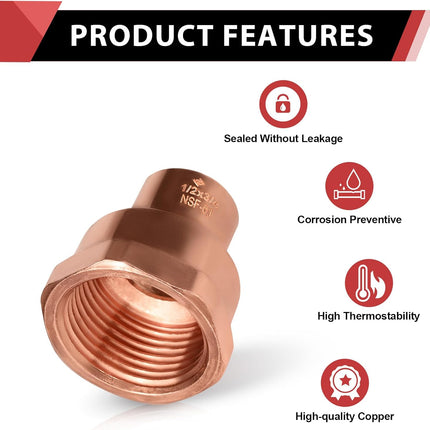 (Pack of 10)  1/2" C x 3/4" FNPT Copper Female Adapters, LF Copper Plumbing Fittings with Sweat Solder X FNPT Connection (1/2" C X 3/4" F),(COPPER039)
