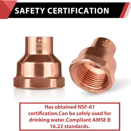 (Pack of 10)  1/2" C x 3/4" FNPT Copper Female Adapters, LF Copper Plumbing Fittings with Sweat Solder X FNPT Connection (1/2" C X 3/4" F),(COPPER039)