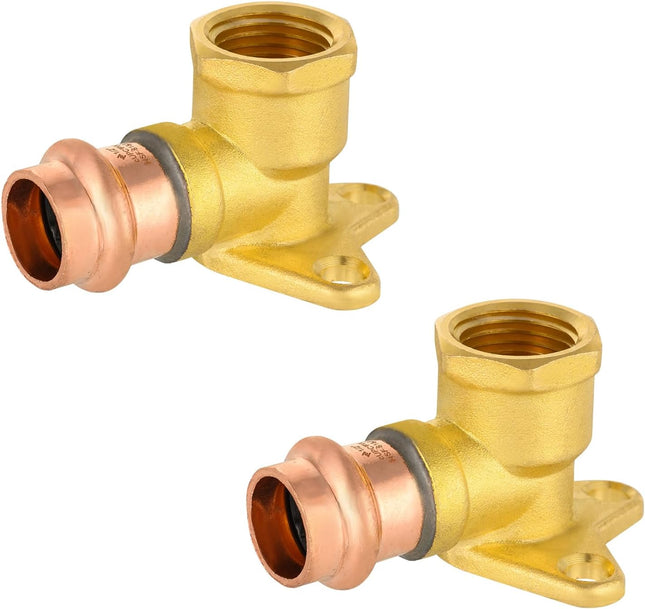 (Pack of 2) 3/4 Copper Press Fit x 3/4 Female NPT Drop Ear 90-Degree Elbow No Lead Plumbign Fittings