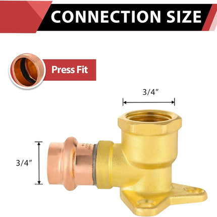 (Pack of 2)  3/4" Copper Press Fit x 3/4" Female NPT Drop Ear 90-Degree Elbow, No Lead Plumbign Fittings,(PRESS061)