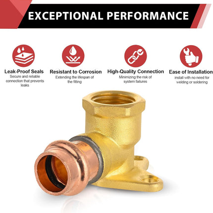 (Pack of 2)  3/4" Copper Press Fit x 3/4" Female NPT Drop Ear 90-Degree Elbow, No Lead Plumbign Fittings,(PRESS061)