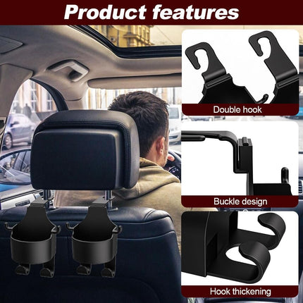 Multifunctional Hook for Car Seat Back, 2024 New 3 in 1 Car Hook Backseat Cup Holder for Car Fits Universal Vehicle, Upgrade Multifunction Seat Cup Holder Hook for Car Cup Holder (2)