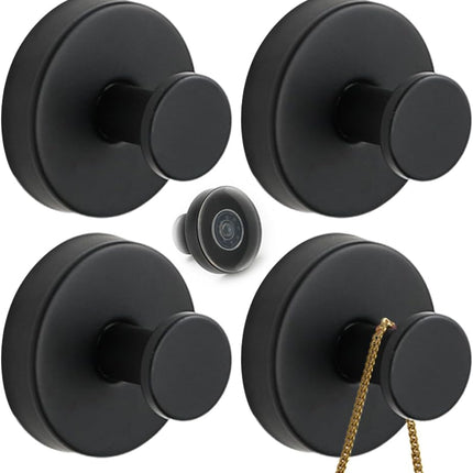No Drill Hooks, 2024 Upgrade Suction Cup Hooks for Bathroom Shower Mirrors Suction Cup Hooks Multipack, Stainless Steel Waterproof Suction Cup Hooks Kitchens Hanging Towels (4, Black)