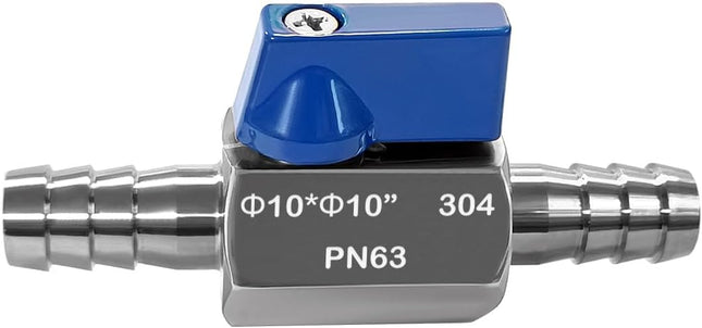 3/8 Barb Ball Valve 304 Stainless Steel Mini Shut Off Valve for 3/8 ID Hose Water Gas Fuel Drip Irrigation