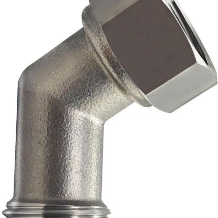 Stainless Steel Garden Hose Elbow 45 Dedgree Water Hose Connector Right Angle 3/4 GHT Male to Female Adapter for RV Camper Outdoor Faucets(Pack of 1)