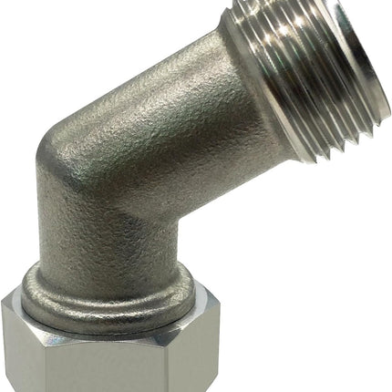 Stainless Steel Garden Hose Elbow 45 Dedgree Water Hose Connector Right Angle 3/4 GHT Male to Female Adapter for RV Camper Outdoor Faucets(Pack of 1)