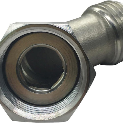 Stainless Steel Garden Hose Elbow 45 Dedgree Water Hose Connector Right Angle 3/4 GHT Male to Female Adapter for RV Camper Outdoor Faucets(Pack of 1)