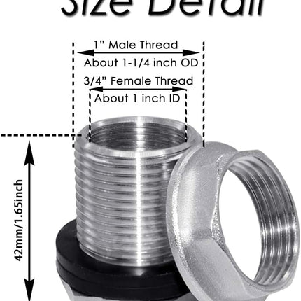 1 NPS Male to 3/4 NPT Female Stainless Steel Bulkhead Water Tank Connector Thru-bulk Fitting for Water Tank Barrel(Pack of 1)