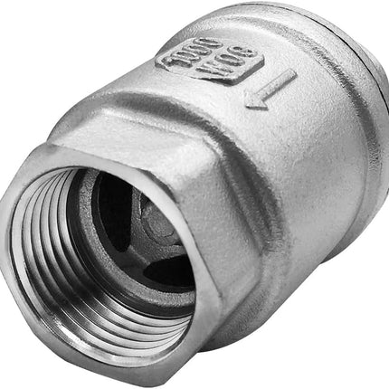 Stainless 1 NPT Threaded Check Valve Non Return One Way Horizontal Vertical Inline Water Spring Check Valve for Well, Pump, Tank, Backflow Prevention