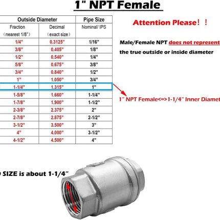 Stainless 1 NPT Threaded Check Valve Non Return One Way Horizontal Vertical Inline Water Spring Check Valve for Well, Pump, Tank, Backflow Prevention