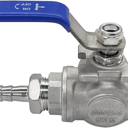 3 Way Shut Off Ball Valve with 3/8" Hose Barb Fittings Stainless Steel T Type Three Way by Pass Valve for Water Oil Fuel Gas Vinyl Locking Handle