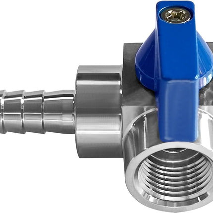 Stainless 3/8" Barbed x 3/8" NPT Female 90 Degree Elbow Ball Valve Shut Off