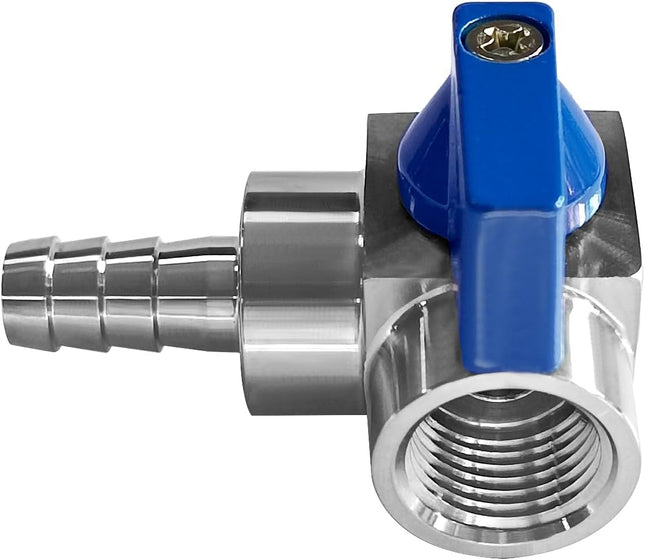 Stainless 3/8 Barbed x 3/8 NPT Female 90 Degree Elbow Ball Valve Shut Off V1258-DP02-C-2587