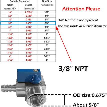 Stainless 3/8" Barbed x 3/8" NPT Female 90 Degree Elbow Ball Valve Shut Off