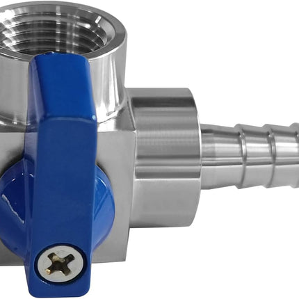 Stainless 3/8" Barbed x 3/8" NPT Female 90 Degree Elbow Ball Valve Shut Off