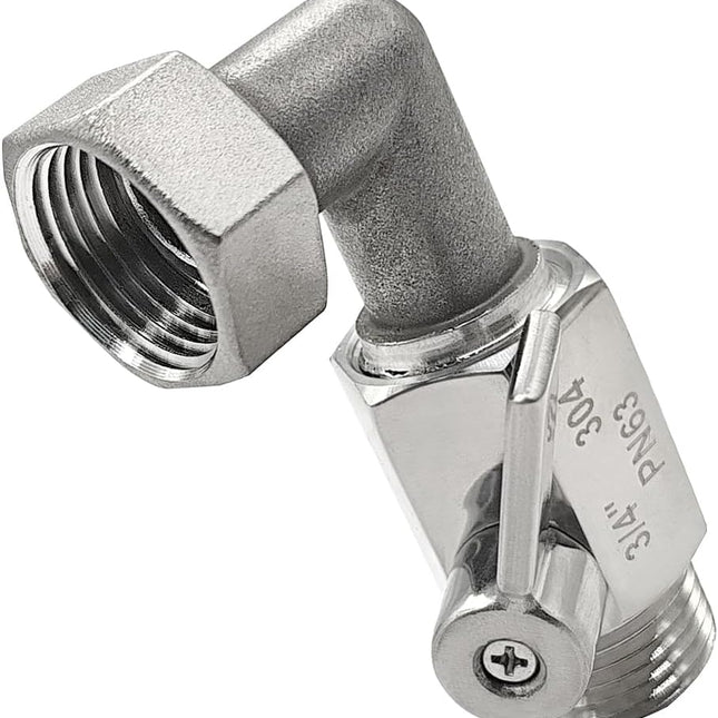 304 Stainless Steel Garden Hose Elbow 90 Degree Adapter Connector with Shut Off Ball Valve Heavy Duty Hose On Off Water Valve